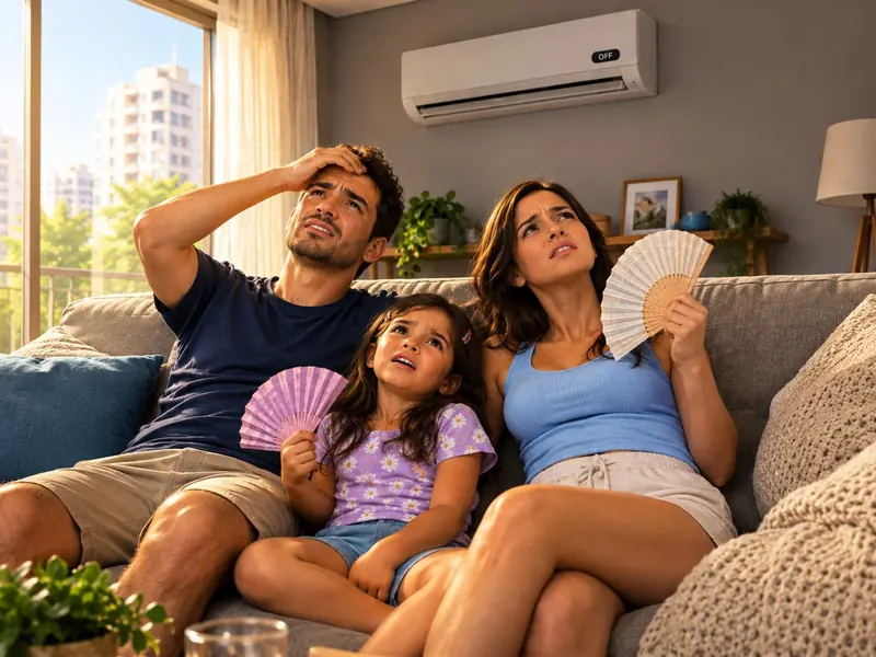 Família passando calor sem ar-condicionado