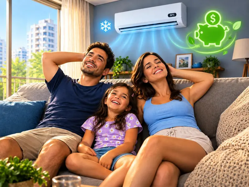 Família confortável com ar-condicionado
